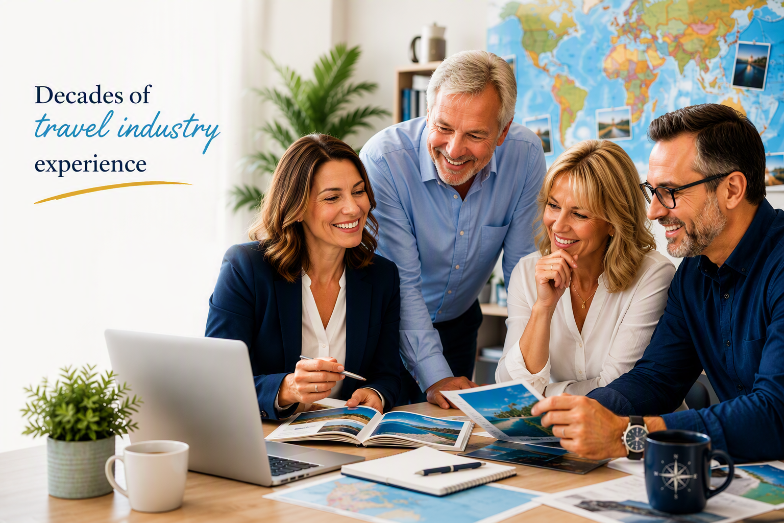 decadesofexperience Founders of Your Travel Centre reviewing travel plans together in their office